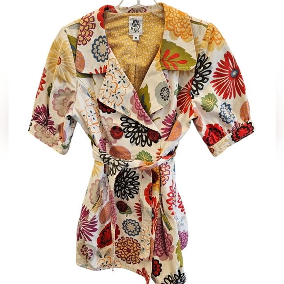 Ivy Jane Floral Button Belted Jacket Retro Vtg Womens - Picture 7 of 9